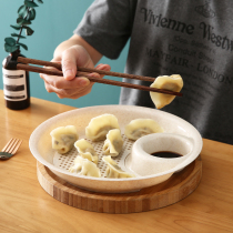 R Japanese round dumpling plate household creative drain double layer with vinegar plate split dumpling plate wheat straw plate