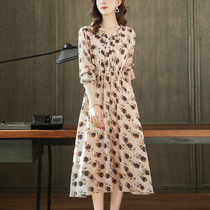 Flower waist silk dress 2021 spring new women Hangzhou heavy quality mulberry silk long skirt