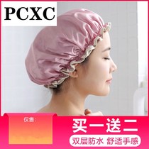 Double-layer shower cap waterproof adult women Bath cap hair film shower head cover kitchen lampblack hat thickened