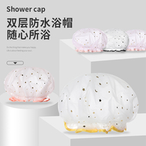 Double-layer shower cap female waterproof bath head cover home adult cute Korean shower cap kitchen anti-oil smoke cap