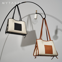 MYTASTE leather canvas tote bag new versatile large-capacity bag female summer niche shoulder crossbody bag