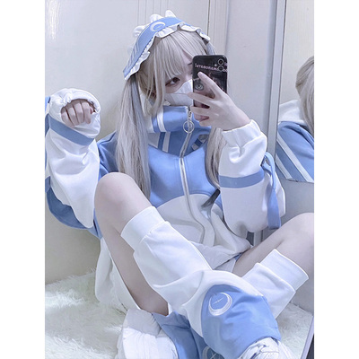 taobao agent Blue and white two -dimensional meta -cultural sports suite jacket trendy cute little people wear a whole set