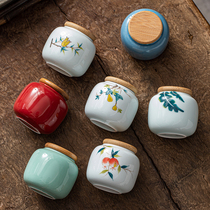 Hand-painted ceramic tea jar small portable sealed jar Household bamboo lid tea box Tea storage jar customization