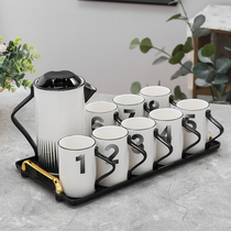 Nordic ceramic water furniture minimalist home living room 8 digital water glass heat resistant flower teapot cold kettle suit