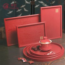 Chinese wedding change tea tray wooden tea cup tray wedding Red Cup tray Dowry wedding daily necessities
