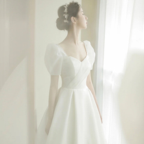 French light wedding dress banquet small evening dress dress temperament usually wear white out of the gauze host dress female