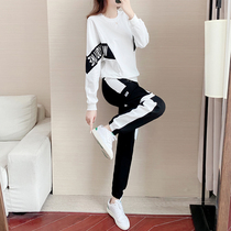 European station sports suit women 2021 Spring and Autumn new trend age letters sweater casual fashion two-piece set