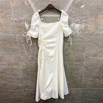  2021 new French retro white dress female summer Hepburn style long skirt ankle design niche skirt