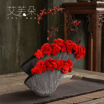 New Chinese retro vase flower arrangement set living room desktop glass fiber reinforced plastic fan simulation multi-meat floral soft decoration decoration
