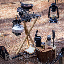 Spinghill outdoor camping triangle folding picnic barbecue table iron plate portable multifunctional storage rack