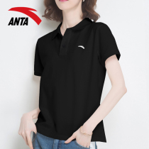 Anta polo shirt short sleeve T-shirt womens clothing 2022 Summer new black loose casual sports blouses women