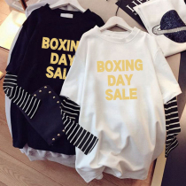 Pregnant womens shirt long sleeve T-shirt long cotton pregnant womens T-shirt loose size Korean version of the two pieces of spring and autumn