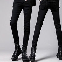 New Korean slim stretch autumn winter plus velvet slimming pants black skinny ins jeans men