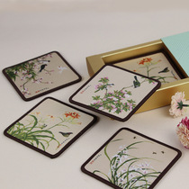 Flower and bird silk coasters Chinese style special gifts to send old foreigners to go abroad traditional decorative crafts