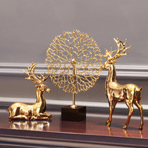Modern light luxury high-grade metal pure copper deer ornaments living room TV cabinet European wine cabinet porch home soft decorations
