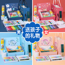 Del painting set kindergarten opening gift package graduation childrens painting art Primary School students special watercolor pen oil painting stick crayon gift gift stationery blind box gift box set