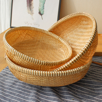 Bamboo storage basket Handmade dustpan Round dustpan Bamboo sieve Bamboo basket Bamboo products household perforated fruit basket vegetable washing