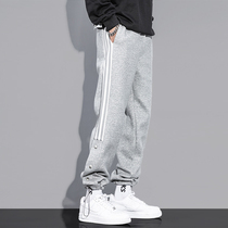 Side-breasted drawstring feet gray sweatpants mens loose summer thin casual pants spring and autumn knitted sweatpants