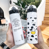 Simple hipster Cow Bounce Cover Thermos Cup 304 Stainless Steel Real Body Water Cup Men and Women Student Cup