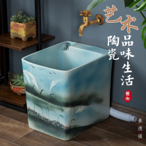 Hand-painted art mop pool square ceramic washing mop pool outdoor platform control Pier cloth pond household toilet sewage pool