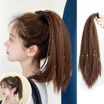 Wig female long girl group fake ponytail dirty braid strap bright silk temperament high ponytail natural invisible roll straight hair tail