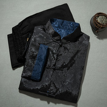 Spring and summer Tang suit mens long sleeve suit Kung Fu shirt Chinese style Ice Silk Chinese style coat