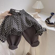Retro Mori ~ lapel plaid shirt 2021 Spring and Autumn New Korean boys cotton soft shirt children