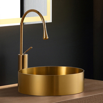 Zhuanggang golden round stainless steel table basin thin side light luxury wash basin single basin bar bathroom art Basin