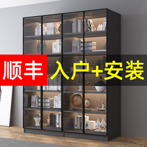 Bookshelf modern simple bookcase with glass door custom wall shelf combination floor display cabinet light luxury bookcase