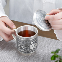 Silver Cup 999 sterling silver handmade carved silver mug large home home extra thick tea tank tea set new