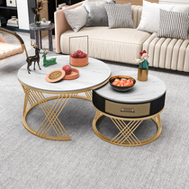 Light Lavish Rockboard Round Tea Table Combined Living Room Home Nordic Minima Modern Small Family Marble Creative Tea Table