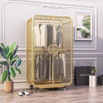 Wrought iron grid mobile double layer installation-free open baby wardrobe Bedroom children girl heart Nordic wind wardrobe