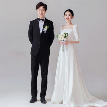 Bride wedding light wedding dress white satin simple and generous 2021 new outdoor travel door screen welcome dress