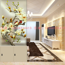 New Chinese style painted art glass partition wall living room translucent screen entrance entrance carved steel process background