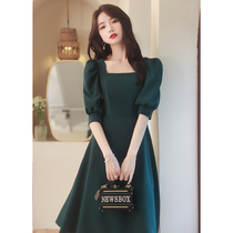 Sandro Moscoloni French style high-end small gown Summer usually can be worn with cashew temperament square collar dress