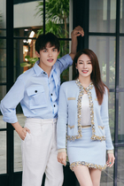 Daughs love Zhang Yuqi the same knitted cardigan jacket temperament socialite style hip skirt suit Tide