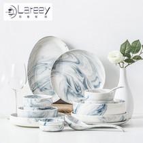 LAREEY Nordic dishes set home light luxury tableware set Creative Bowl plate marble rice dishes