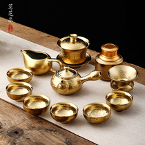 Mingzhiquan high-end gilt kung fu tea set office building tea cup teapot bowl kiln ceramic Jinzhan