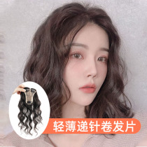 Wig piece female head reissue piece light mini curly hair block add amount of fluffy wig curly hair piece real hair no trace