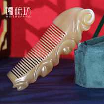 Natural White Buffalo white horn comb children thick Lady birthday wedding wedding gift white water comb lettering