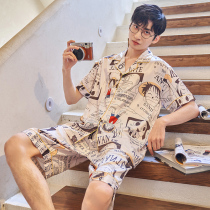 Pajamas mens ice silk summer short-sleeved simulation silk 2021 new cartoon casual thin style home wear suit