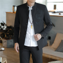 Chinese style tunic mens suit youth slim Chinese standing collar mens spring Tang dress retro embroidery coat tide