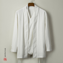 Hanfu coat mens loose fake two pieces of retro Chinese style robe clothes cotton linen youth Tang suit Zen clothes