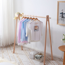 Solid Wood hanger coat rack simple wooden indoor drying rack Rod household clothes rack hanger floor bedroom