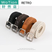 Belt woven womens jeans Joker fashion ins Net red with decorative non-perforated black mens thin belt