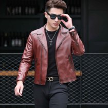 New Haining sheep leather leather men thin suit collar youth slim slim motorcycle leather jacket business coat tide