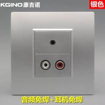 Type 86 welding-free rca red and white double lotus head audio wall plug silver panel 3 5mm headphone with audio socket