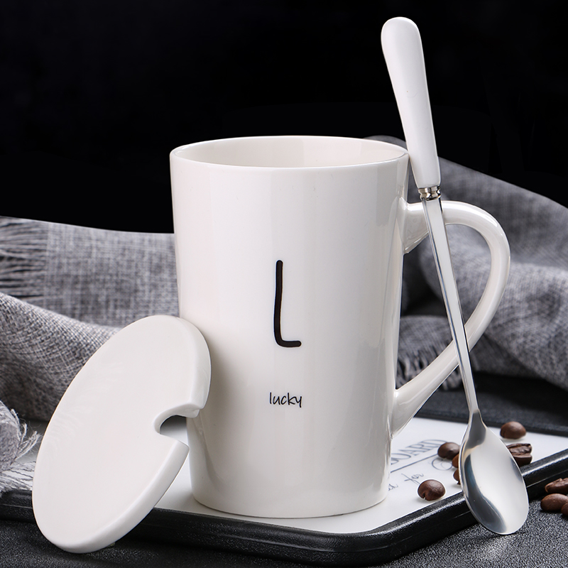 创意个性陶瓷马克杯带盖勺咖啡杯家用情侣喝水杯子男生办公室茶杯