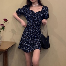  Spring and summer 2021 new Korean version of the French retro skirt small age-reducing Western style short-sleeved floral dress female student