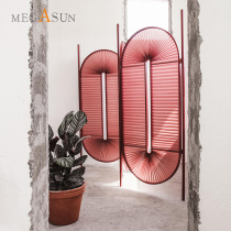 Designer living room pleated cloth screen Metal wind light luxury partition entrance folding screen folding screen net red ins style